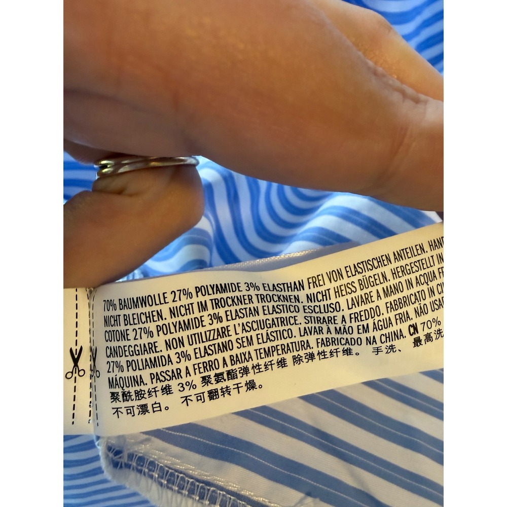 English Factory Blue White Striped Smocked Ruffle Puff Sleeve Top - Picture 5 of 6